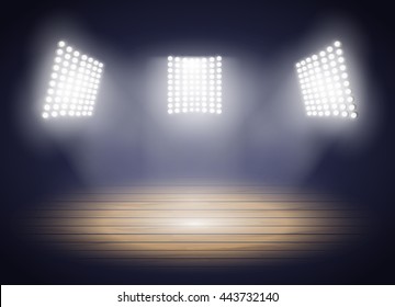 Stadium lights. Three spotlights on a Basketball arena. Vector illustration EPS10