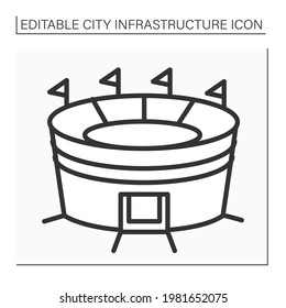 Stadium Line Icon. Round Venue With Seats. Place For Outdoor Sports, Concerts, Or Other Events. City Infrastructure Concept. Isolated Vector Illustrations. Editable Stroke