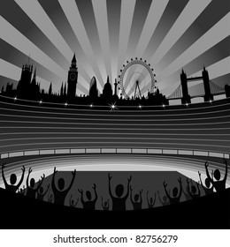 stadium with the London skyline on the horizon - vector