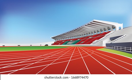 Stadium main stand and running track. Graphic vector