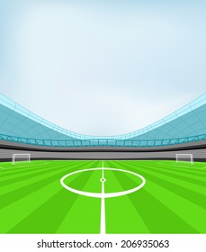 stadium midfield view with blue clear sky vector illustration