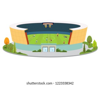 stadium with playing soccer players. vector