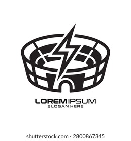 Stadium Power logo combines the structural outline of an arena with a sharp central lightning bolt, symbolizing high-energy events, electrifying atmospheres, and powerful performance, ideal for concert promoters, energy-drink brands, major league sports teams, or event technology companies seeking a bold image.