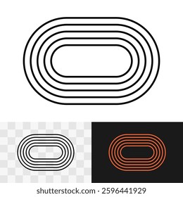 Stadium rounded square black line simple icon with running lines. Oval race track top view simple symbol. Editable stroke.