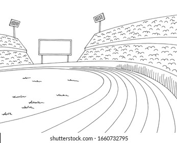 Stadium running track sport graphic black white sketch illustration vector