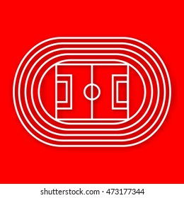 Stadium with running track white vector icon isolated on red background