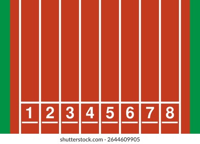 stadium running tracks starting block, 8 lanes start position, sport event poster vector template, cover mockup illustration