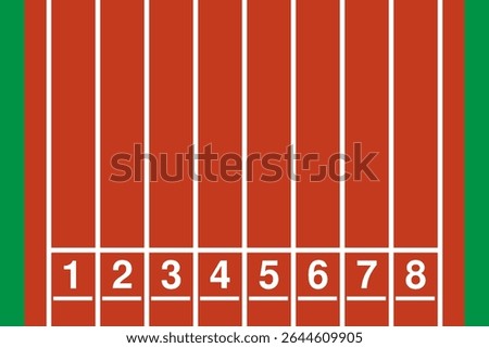 stadium running tracks starting block, 8 lanes start position, sport event poster vector template, cover mockup illustration
