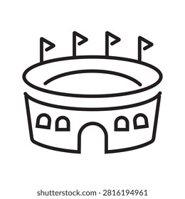 Stadium single icon for representing sports venues, public events, entertainment facilities, and architectural landmarks. Editable stroke vector illustration.