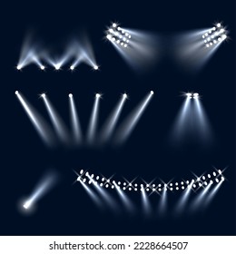 Stadionleuchten. Profi-Lampe mit großflächiger Beleuchtung mit einer richtungsweisenden, vektorrealistischen Vorlage