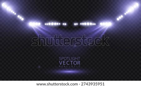 Stadium spotlights with bright LED light row, wide beams and purple haze, dramatic stage lighting for sports arenas, concerts, shows and title backdrops.
