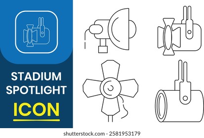 Stadium spotlights icon vector. Light tower bright light set icon. Spotlight lamp vector illustration.