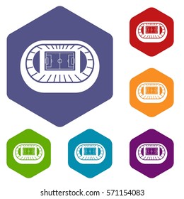 Stadium top view icons set rhombus in different colors isolated on white background