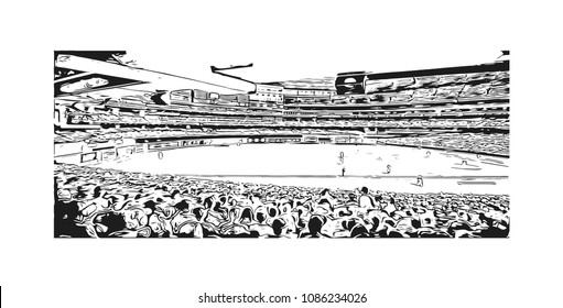 stadium of Toronto, the capital of the province of Ontario, is a major Canadian city. Hand drawn sketch illustration in vector.