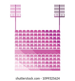 Stadium tribune with seats and light mast icon. Flat color design. Vector illustration.