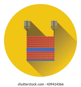 Stadium tribune with seats and light mast icon. Flat color design. Vector illustration.