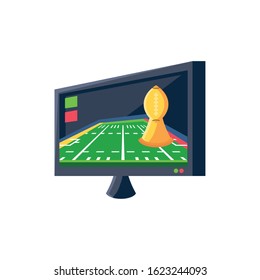 Stadium and trophy ball inside tv design, American football super bowl sport hobby competition game training equipment tournement and play theme Vector illustration
