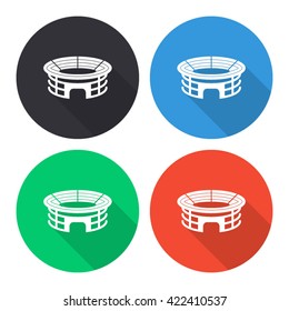 Stadium Vector Icon - Colored Round Buttons With Long Shadow