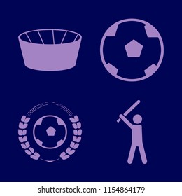 stadium vector icons set. with baseball player, soccer ball, football game and football stadium in set