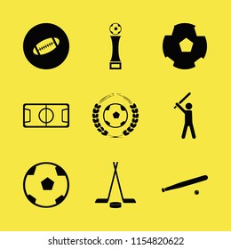 stadium vector icons set. with soccer ball, football stadium, football cup and baseball in set