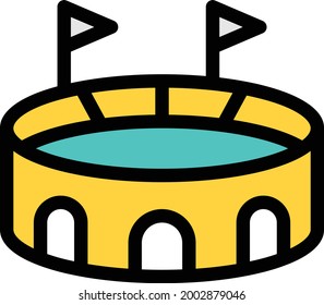 stadium with white background.stadium is a symbol of constrution.colour line icon.