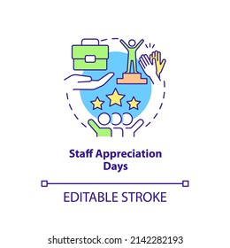 Staff appreciation days concept icon. Employees achievement. HR organizing skills abstract idea thin line illustration. Isolated outline drawing. Editable stroke. Arial, Myriad Pro-Bold fonts used