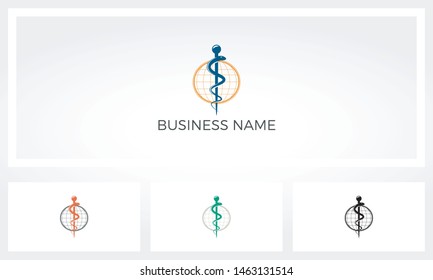 Staff of Asclepius With Globe In The Background Logo
