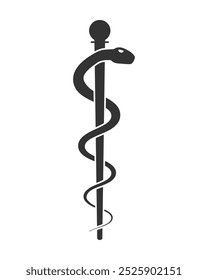 Equipe do símbolo do asclépio. Sinal de Caduceus. Serpente ao redor do logo médico do polo. Imagem de ilustração vetorial.