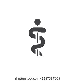 Staff of asclepius vector icon. filled flat sign for mobile concept and web design. Medical snake glyph icon. Symbol, logo illustration. Vector graphics