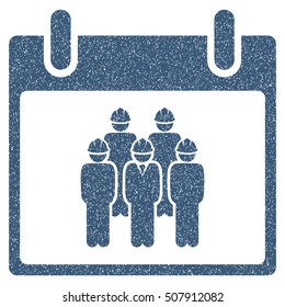 Staff Calendar Day grainy textured icon for overlay watermark stamps. Flat symbol with unclean texture. Dotted vector blue ink rubber seal stamp with grunge design on a white background.