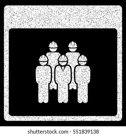 Staff Calendar Page grainy textured icon for overlay watermark stamps. Flat symbol with unclean texture. Dotted vector white ink rubber seal stamp with grunge design on a black background.