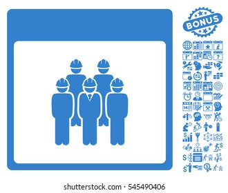 Staff Calendar Page pictograph with bonus calendar and time management design elements. Vector illustration style is flat iconic symbols, cobalt, white background.