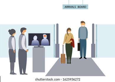 Staff Checking Thermal Scan Fever Airline Passengers In The Airport 