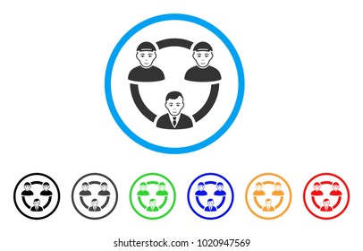 Staff Collaboration Network rounded icon. Style is a flat staff collaboration network gray symbol inside light blue circle with black, gray, green, blue, red, orange versions.