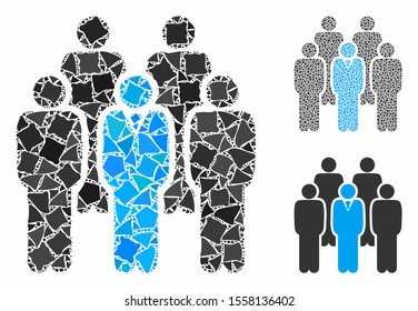 Staff composition of rough parts in various sizes and shades, based on staff icon. Vector inequal parts are composed into composition. Staff icons collage with dotted pattern.