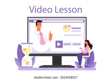 Staff Counselling Online Service Or Platform. Personnel Manager Providing Employee With Job Instructions. HR Training. Video Lesson. Flat Vector Illustration