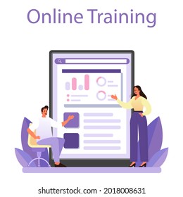 Staff Counselling Online Service Or Platform. Personnel Manager Providing Employee With Job Instructions. HR Training. Online Training. Flat Vector Illustration