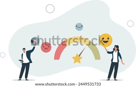 staff dedication or job satisfaction, productivity or employee recognition, business people employee with stars and happy reward.flat vector illustration.