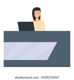 Staff desk support icon cartoon vector. Happy customer. Computer desk