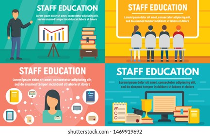 Staff education banner set. Flat illustration of staff education vector banner set for web design