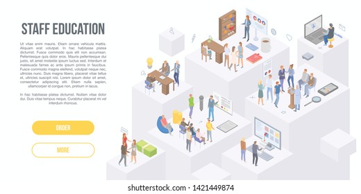 Staff education concept banner. Isometric illustration of staff education vector concept banner for web design