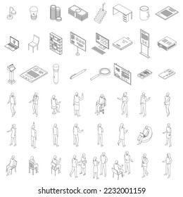 Staff education icons set. Isometric set of staff education vector icons outline vector on white background