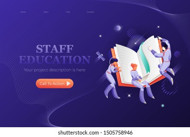Staff education web page template. Vector metaphor of  guidance or help. The cosmic concept for websites and app design