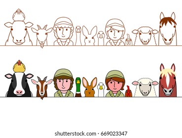 staff and farm animals border set