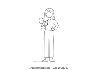 A staff gives directions through a megaphone. Director one-line drawing