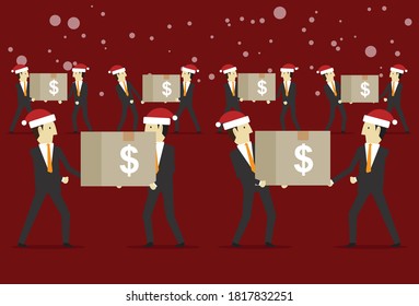 Staff helped carry the goods on Christmas Day, Vector illustration in flat style
