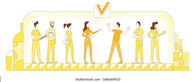 Personal contratando ilustraciones vectoriales de silueta plana. Trabajadores de la empresa, colegas esbozan caracteres sobre fondo amarillo. Selección de empleados, contratación de empresas, búsqueda de cabeza de estilo sencillo