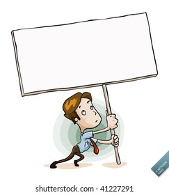 El personal sostiene el cuadro de mensaje. Ilustración vectorial detallada en blanco aislado.