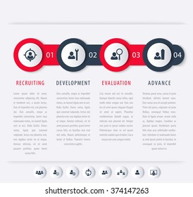 Staff, HR, staff development steps, timeline template, infographics elements, icons, vector illustration