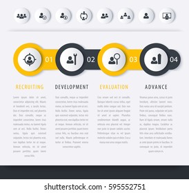 Staff, HR, personnel development timeline template, vector infographics elements, icons